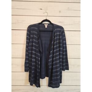 Chico's‎ Women's Navy Blue Striped Long Sleeve Open Front Cardigan Sweater M